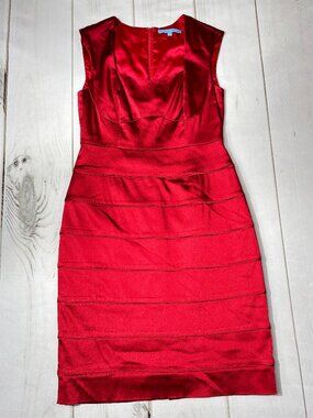 Antonio Melani Sz 6 Red Satin Sheath Dress Cocktail Party Sleeveless Sweetheart